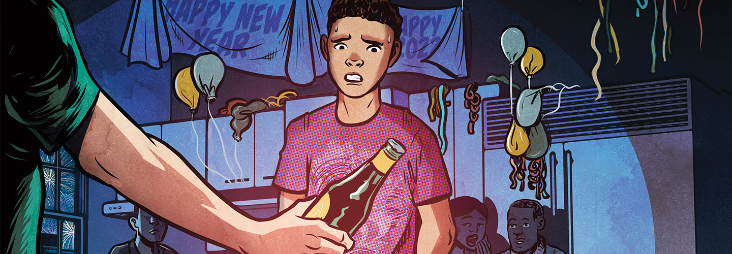 Illustration of a teen being offered alcohol