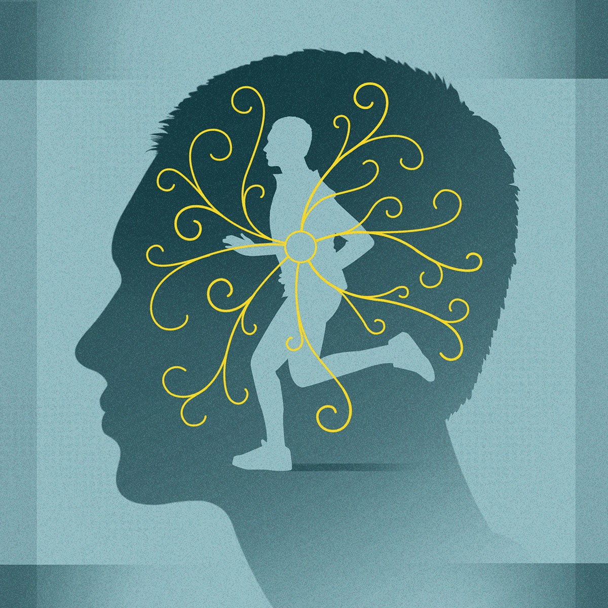 Illustration of person running inside their head