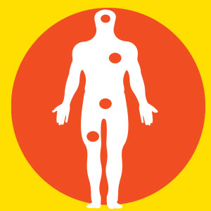 Icon of body with four specific points highlighted