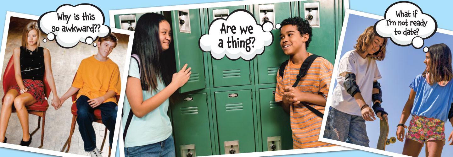 Image of three photos with pairs of students wondering about dating life